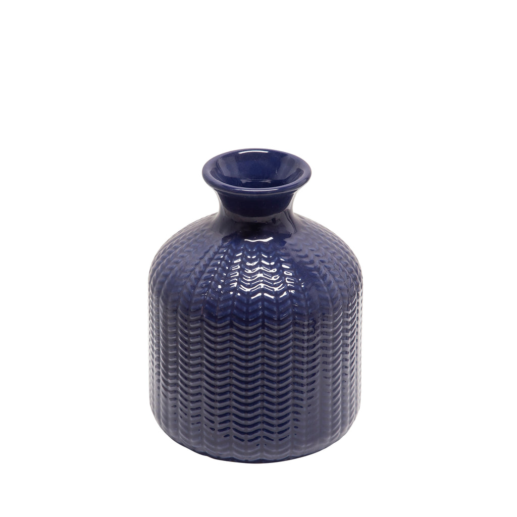 Ceramic 6" Bottle Vase, Blue - ReeceFurniture.com