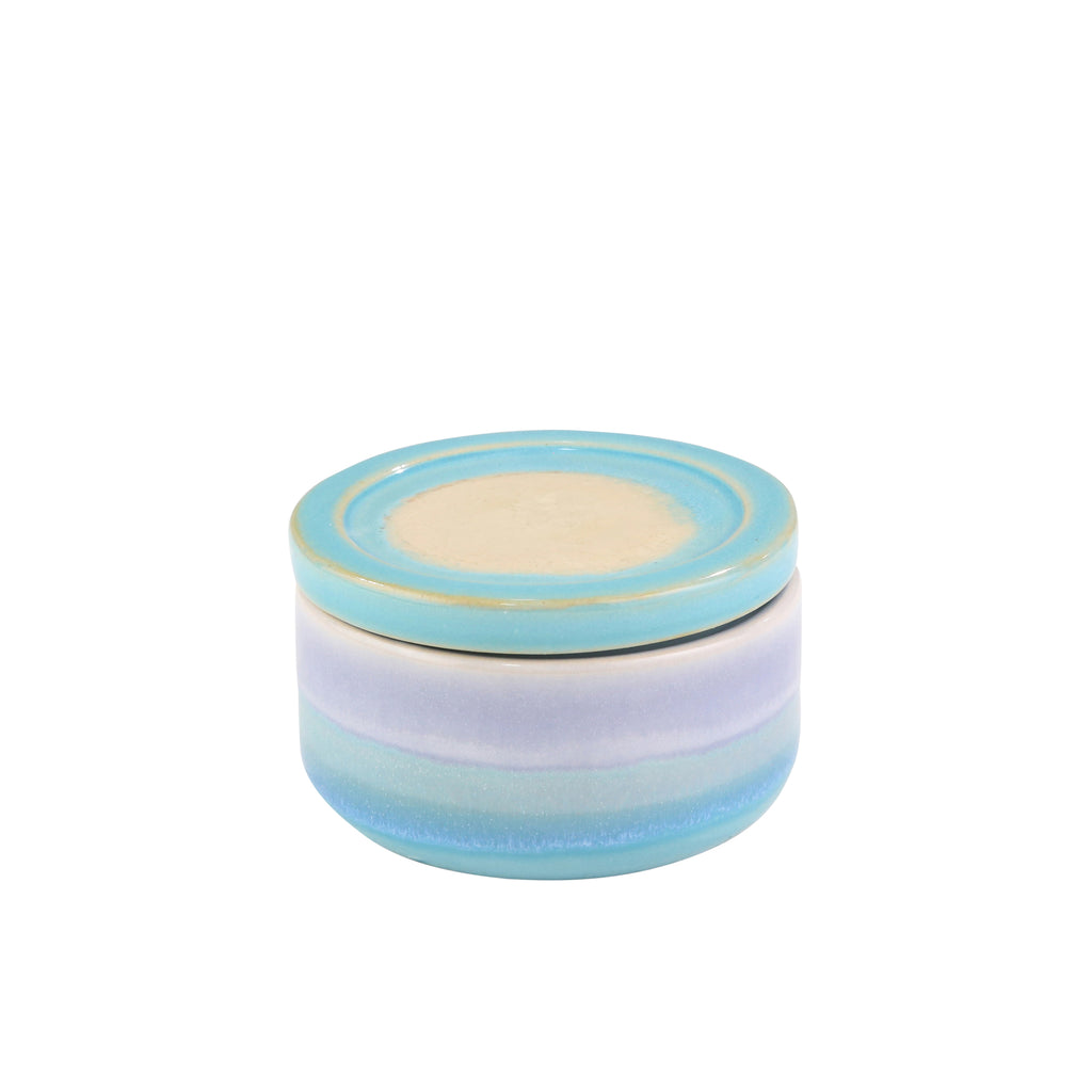 Ceramic 3.75" Covered Jar, Blue Mix - ReeceFurniture.com