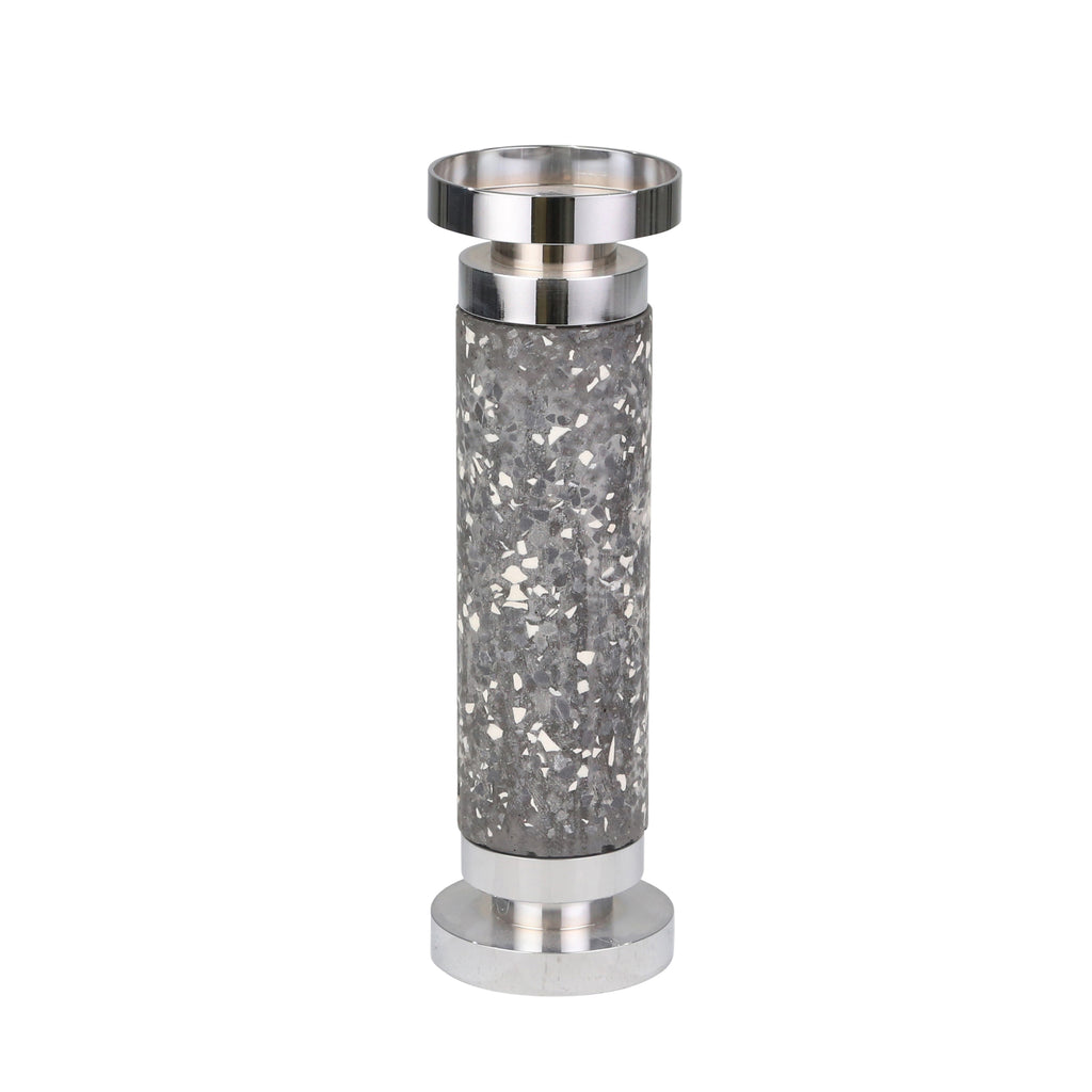 Terrazzo 11" Pillar Candle Holder, Gray/Silver - ReeceFurniture.com