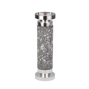 Terrazzo 11" Pillar Candle Holder, Gray/Silver - ReeceFurniture.com