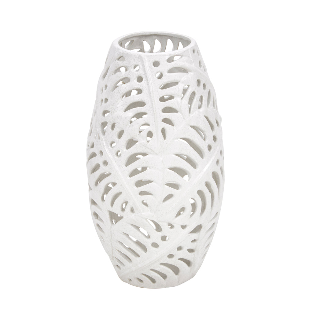 Ceramic 15.5" Fern Cutout Vase, Matte White - ReeceFurniture.com