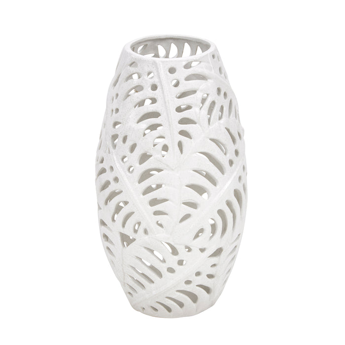 Ceramic 15.5" Fern Cutout Vase, Matte White