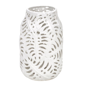 Ceramic 13" Fern Cutout Vase,Matte White - ReeceFurniture.com