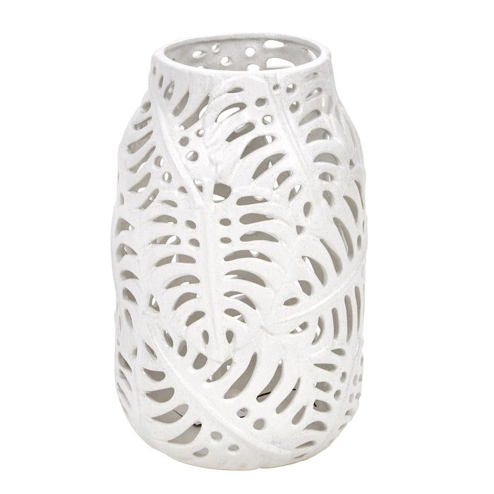 Ceramic 13" Fern Cutout Vase,Matte White