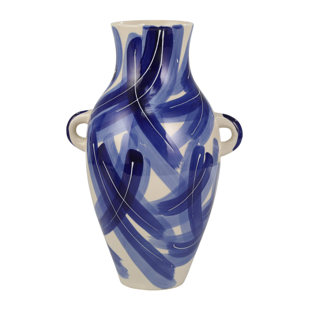 Ceramic 17.5" Handled Vase,  Blue Mix - ReeceFurniture.com