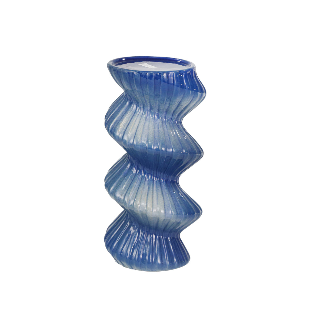 Ceramic 10" Spiral Candle Holder, Blue Mix - ReeceFurniture.com