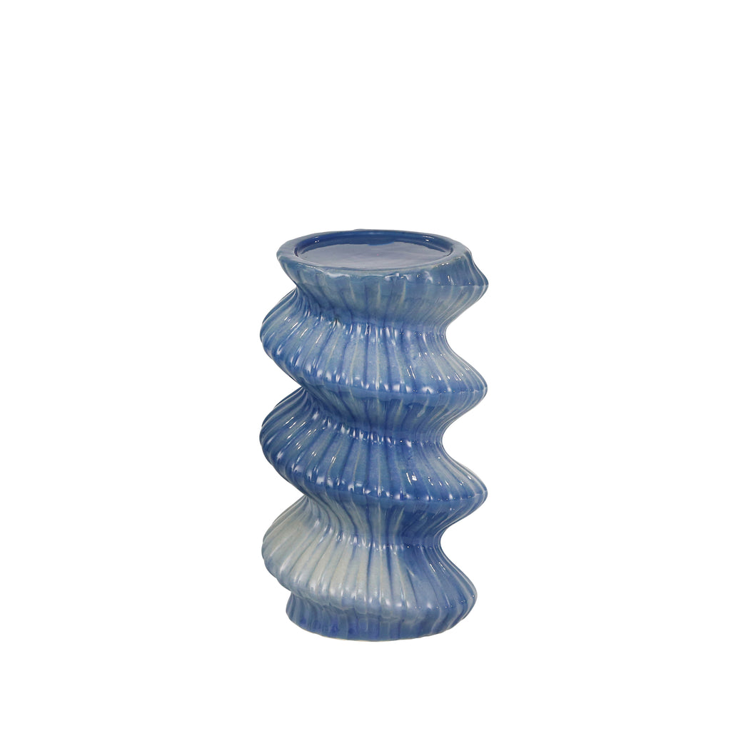 Ceramic 8" Spiral Candle Holder, Blue Mix - ReeceFurniture.com