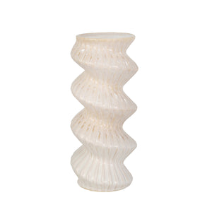 Ceramic 13" Spiral Candle Holder, Beige/White - ReeceFurniture.com