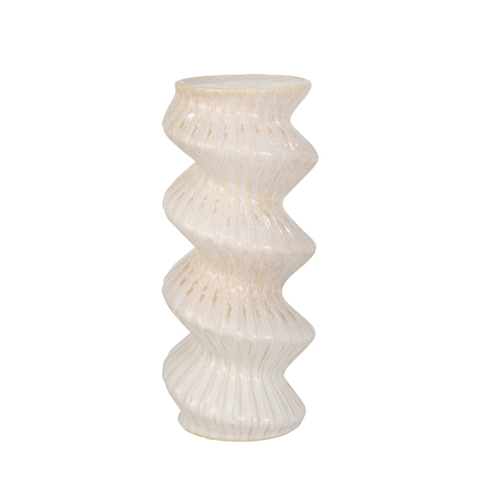 Ceramic 13" Spiral Candle Holder, Beige/White
