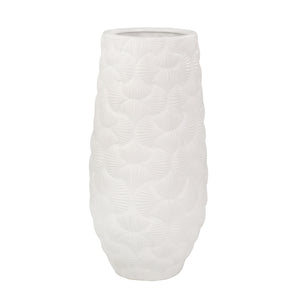 Ceramic 16" Shell Embossed Vase, Matte White - ReeceFurniture.com