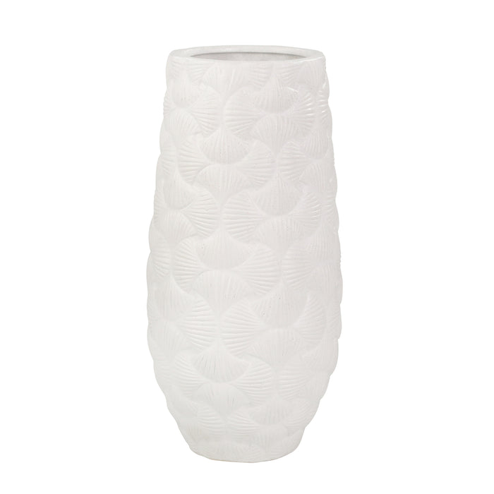 Ceramic 16" Shell Embossed Vase, Matte White