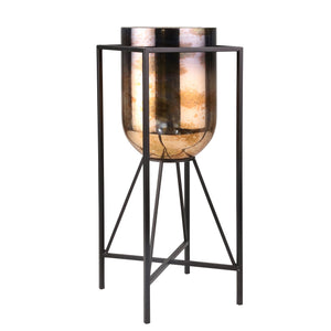Glass 24" Hurricane On Iron Stand, Gold Mix - ReeceFurniture.com