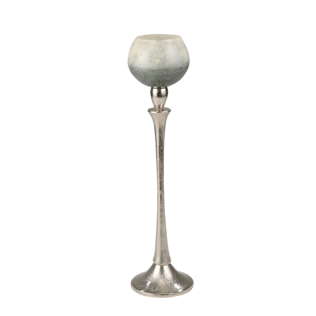 Glass 20" Goblet Votive Holder On Aluminum Stand - ReeceFurniture.com