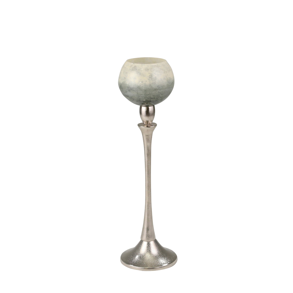 Glass 18" Goblet Votive Holder On Aluminum Stand - ReeceFurniture.com
