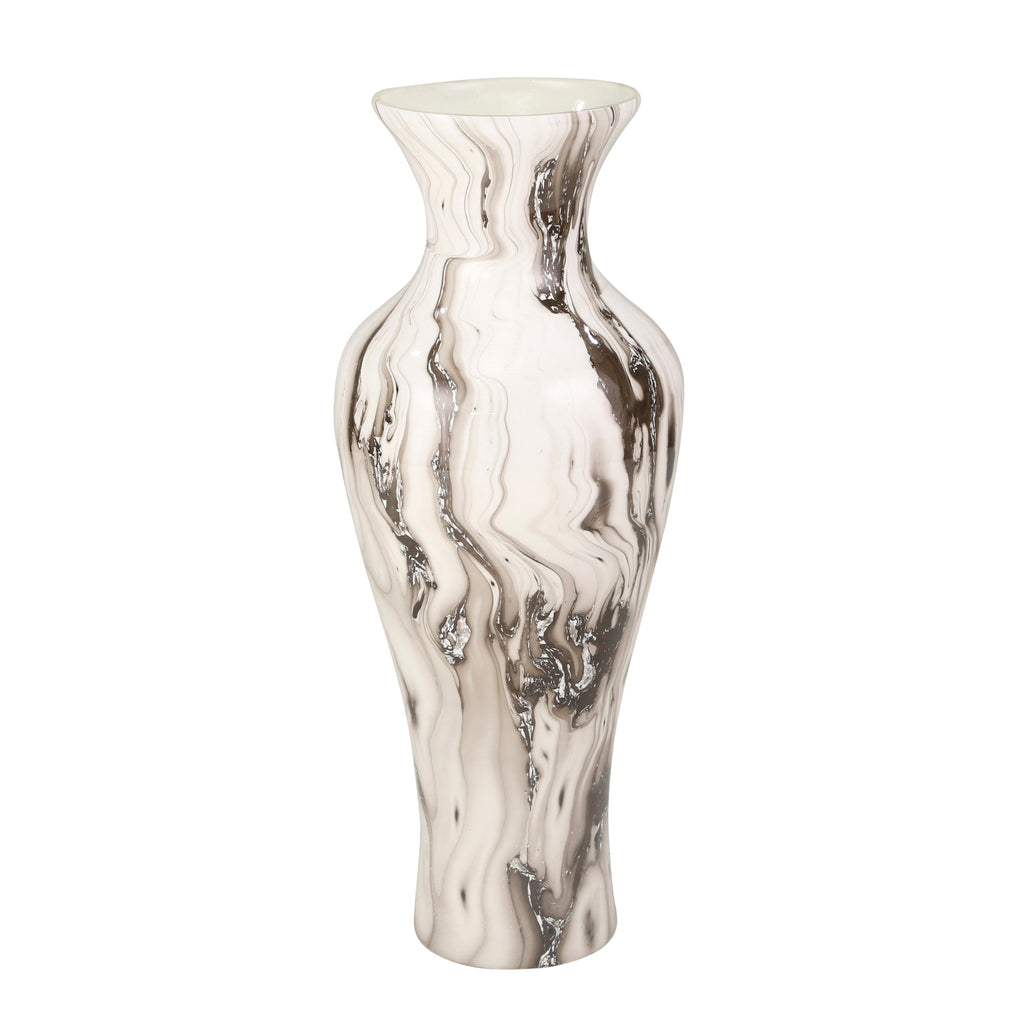 Glass 21" Vase W/ Marble Design, Gray - ReeceFurniture.com