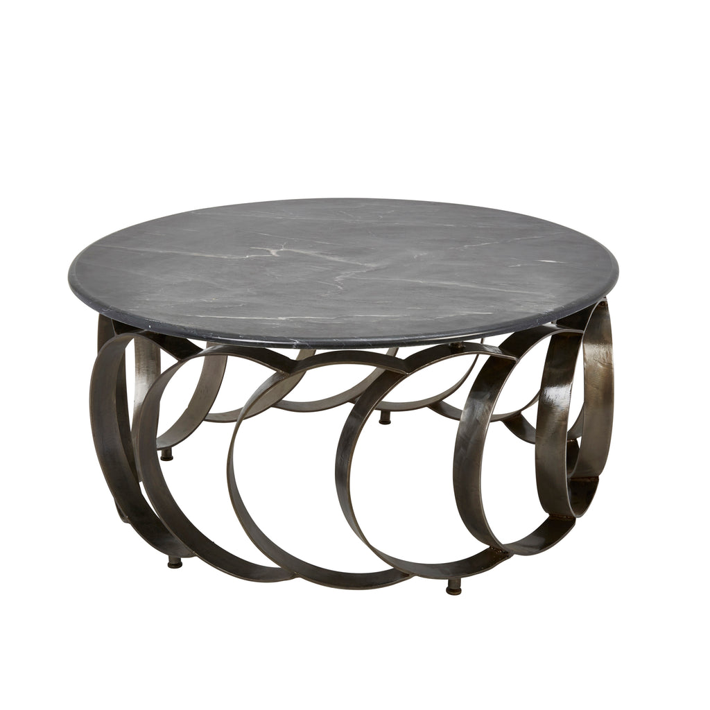 Iron 36" Coffee Table W/Marble Top, Black - ReeceFurniture.com