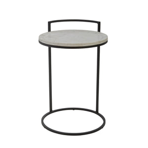 Iron 23" Accent Table With Marble Top, Black - ReeceFurniture.com