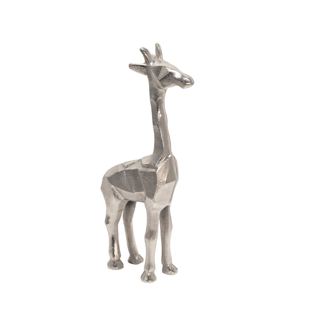 Aluminum Standing Giraffe, 12"Silver - ReeceFurniture.com