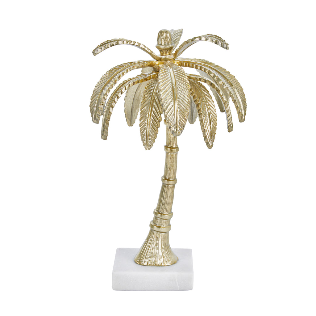 Aluminum 16" Palm Tree Decoration, Brass Ant. - ReeceFurniture.com