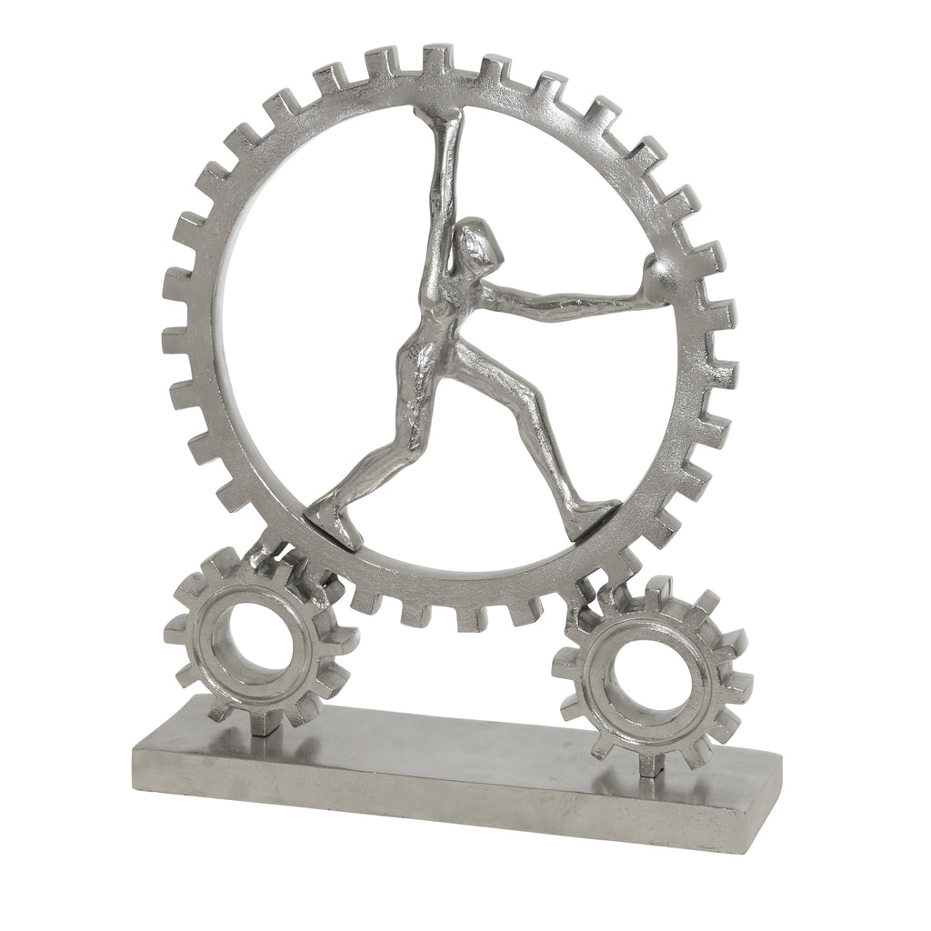Aluminum, 16" Figurine With Gears, Silver - ReeceFurniture.com