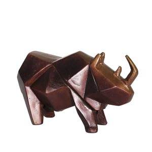 Aluminum 12" Rhino Sculpture Cobalt Blue/Brass Antique - ReeceFurniture.com
