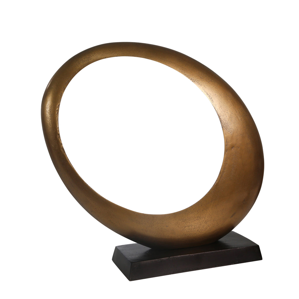 Aluminum Ovoid Sculpture, Brass Antique/Bronze Base - ReeceFurniture.com