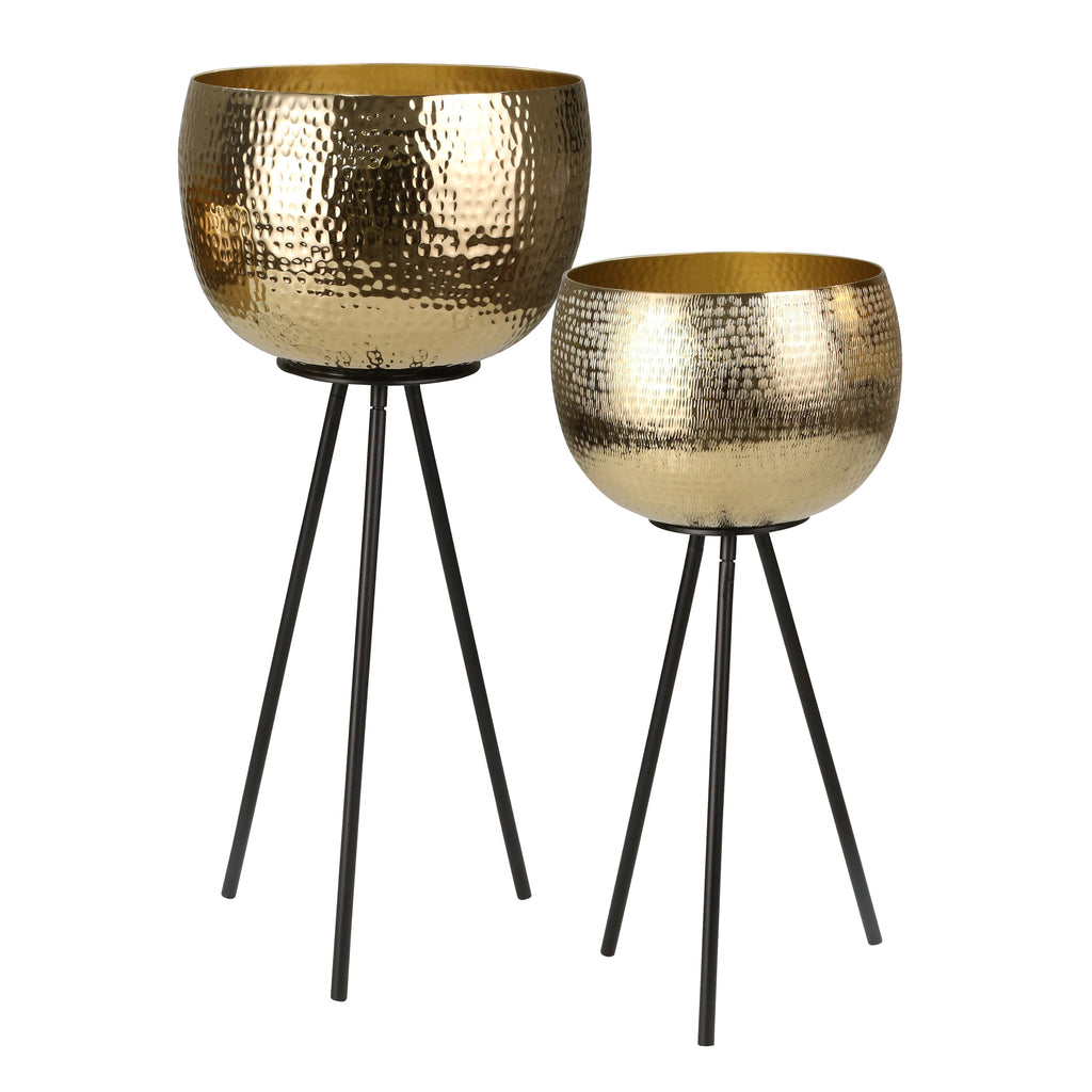S/2 Iron 26"/22" Hammered Bowlplanters, Gold/Black, Kd - ReeceFurniture.com
