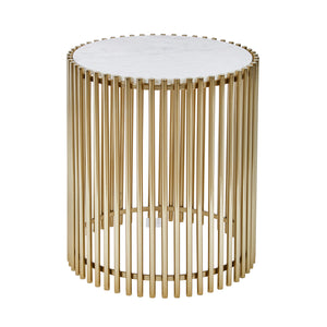 Steel / Marble 20" Accent Table, Gold/White - ReeceFurniture.com