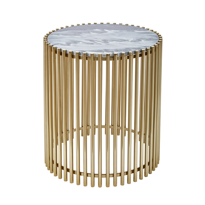 Steel / Marble 20"  Accent Table, Gold/Black