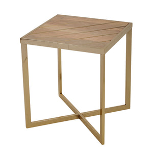 Steel/ Wood Metal Inlay Accentaccent Table, Gold - ReeceFurniture.com