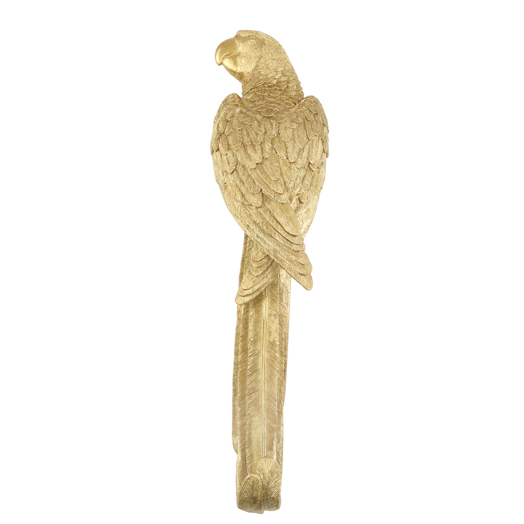 Resin 13.5" Parrot Wall Hook,  Gold - ReeceFurniture.com