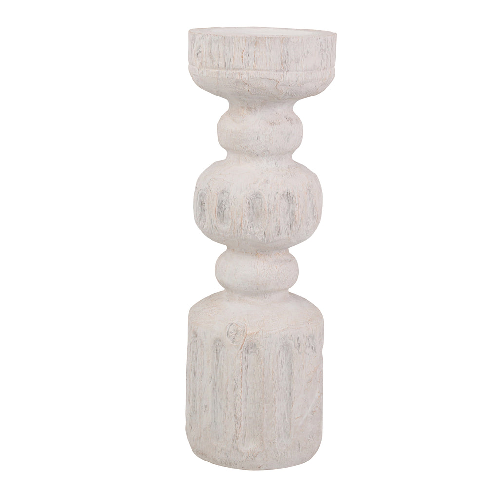 Resin 19" Wood Look Candle Holder, White - ReeceFurniture.com