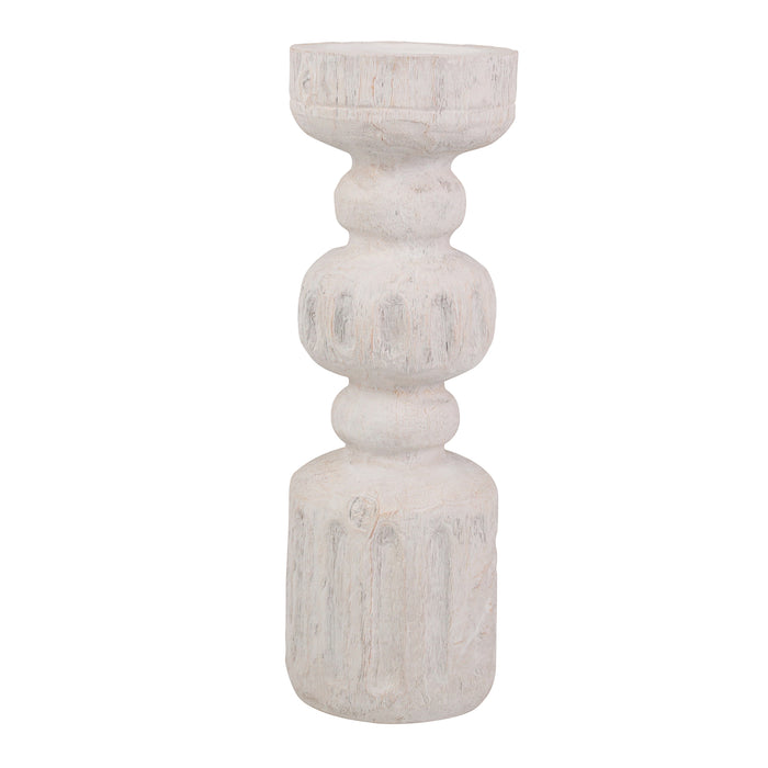 Resin 19" Wood Look Candle Holder, White