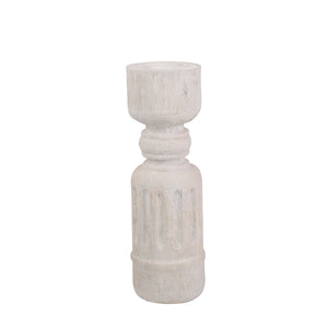 Resin 16" Wood Look Candle Holder, White - ReeceFurniture.com