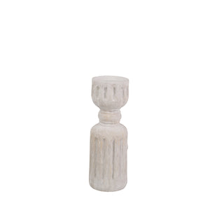 Resin 12" Wood Look Candle Holder, White - ReeceFurniture.com