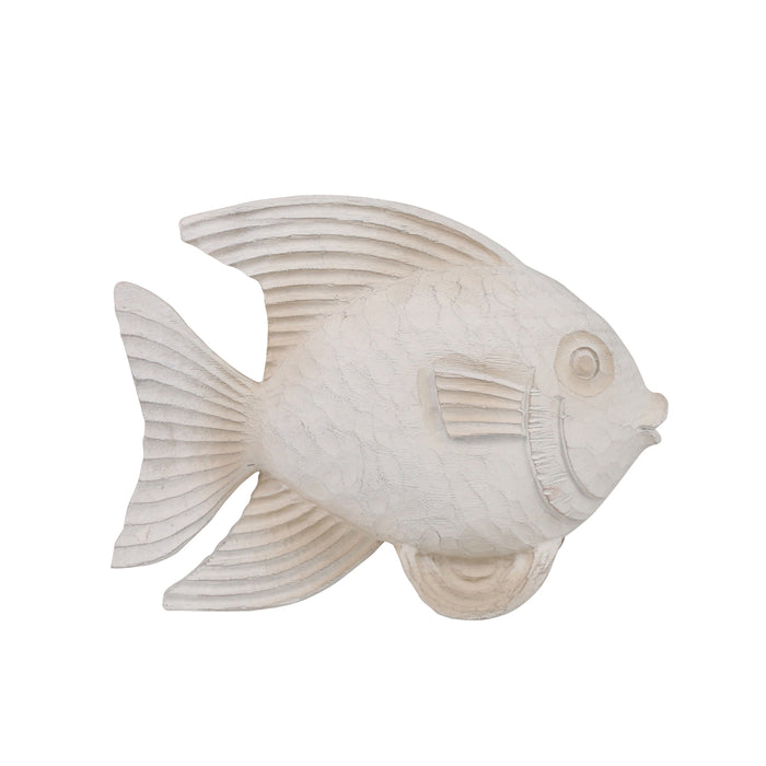 Resin 10" Fish Figurine, White Wash