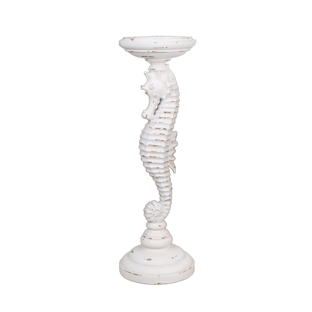 Resin 15" Seahorse Candle Holder, White - ReeceFurniture.com