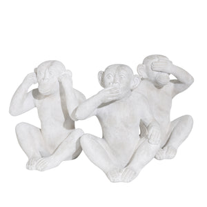 S/3 Resin 10" Monkey See No/Say No/Hear No Figurines, White - ReeceFurniture.com