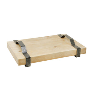 Wood 18" Tray W/Metal Handles,Brown - ReeceFurniture.com