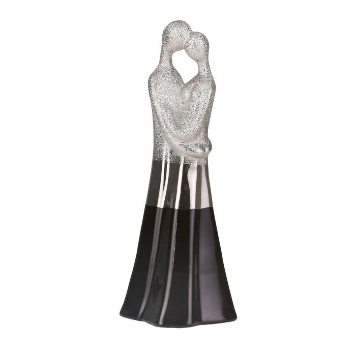Ceramic 13.25" Couple Figurine, Silver / Black