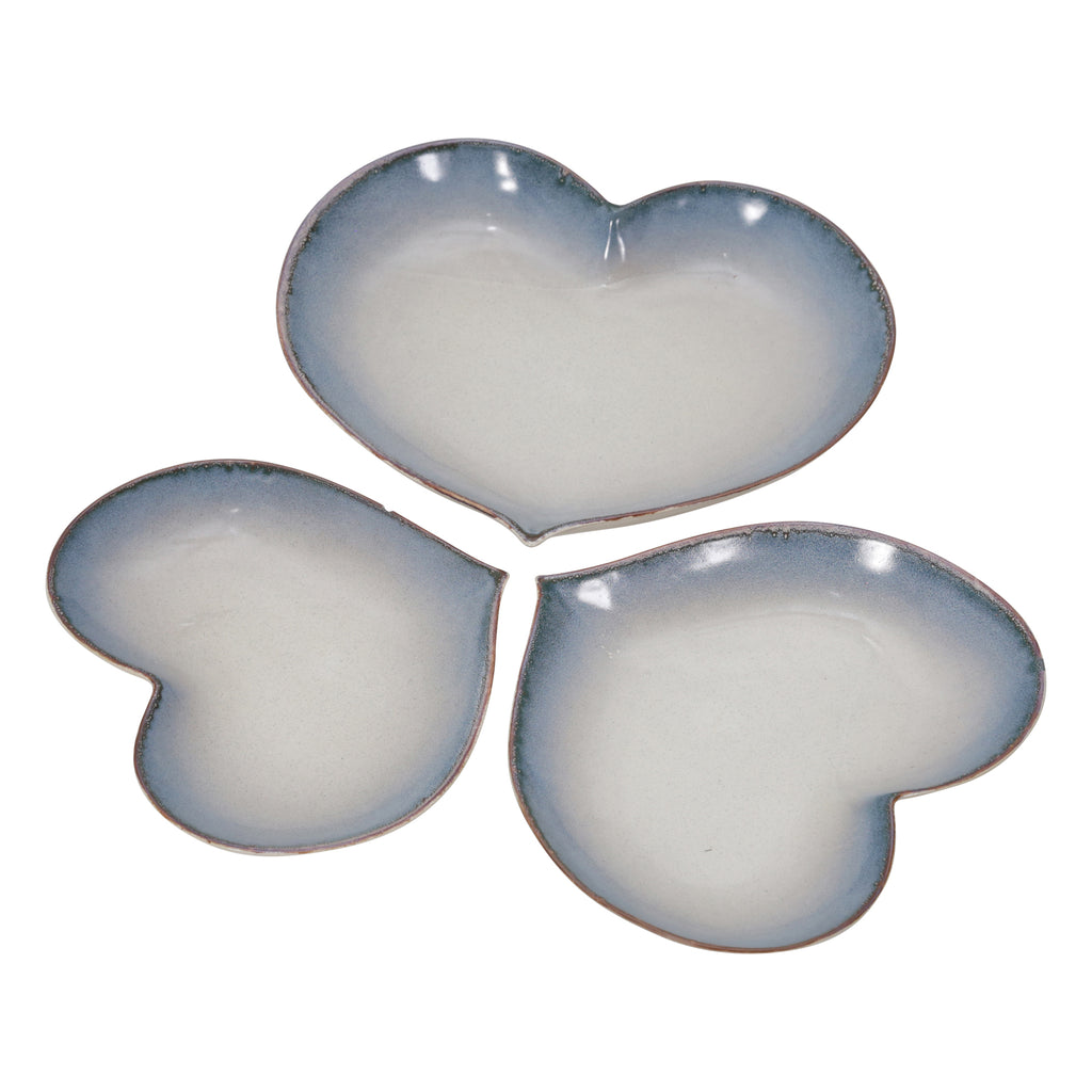 S/3 Ceramic 15 / 13 /12" Heartplates, Blue Fade - ReeceFurniture.com