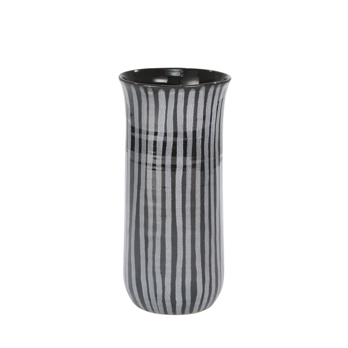 Ceramic 11" Striped Vase, Blue