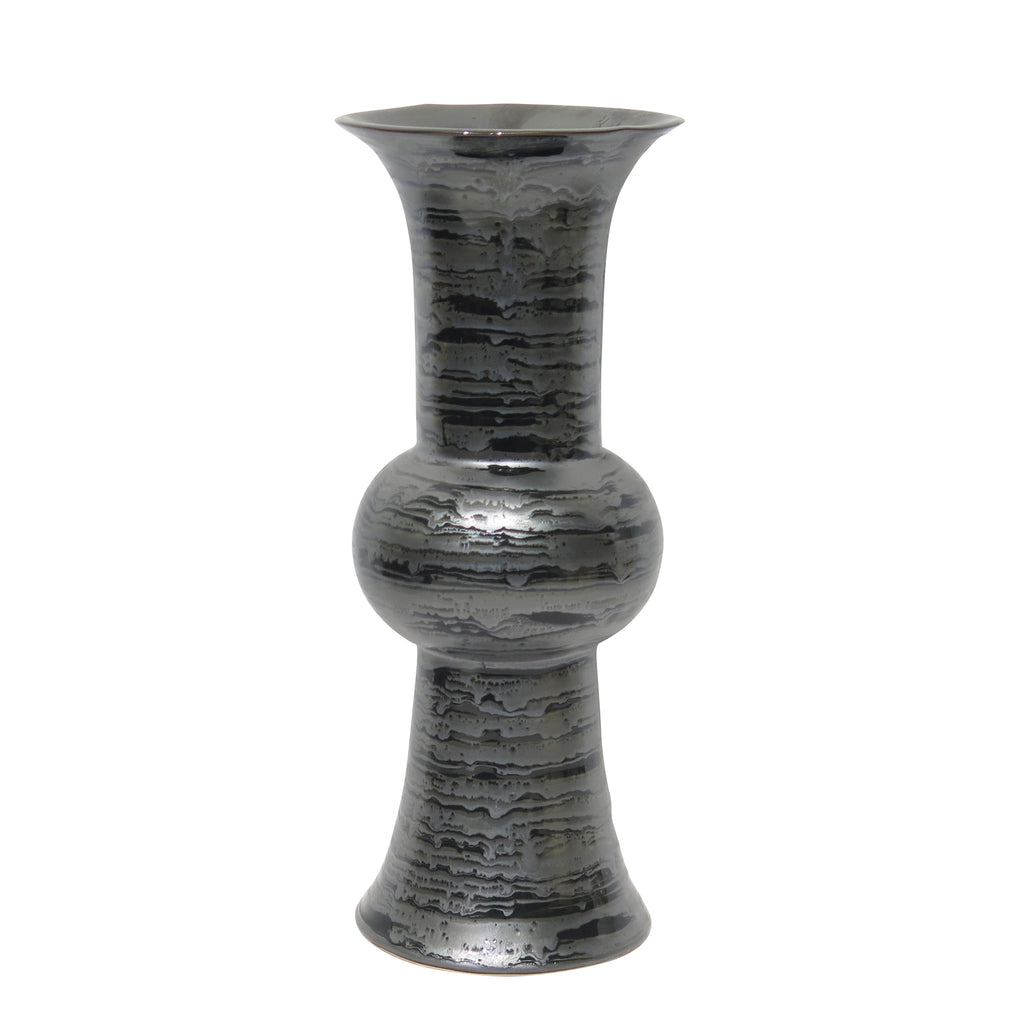 Ceramic 15" Trumpet Vase, Gray - ReeceFurniture.com
