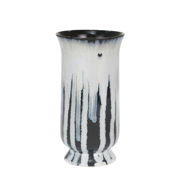 Ceramic 12" Drip Glaze Vase, White/Blue