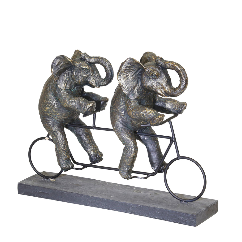 Polyresin 14"L Elephants On Tandem Bike, Bronze - ReeceFurniture.com