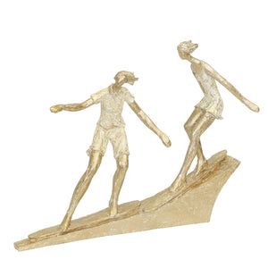 Polyresin 11" Surfing Couple,White / Gold - ReeceFurniture.com