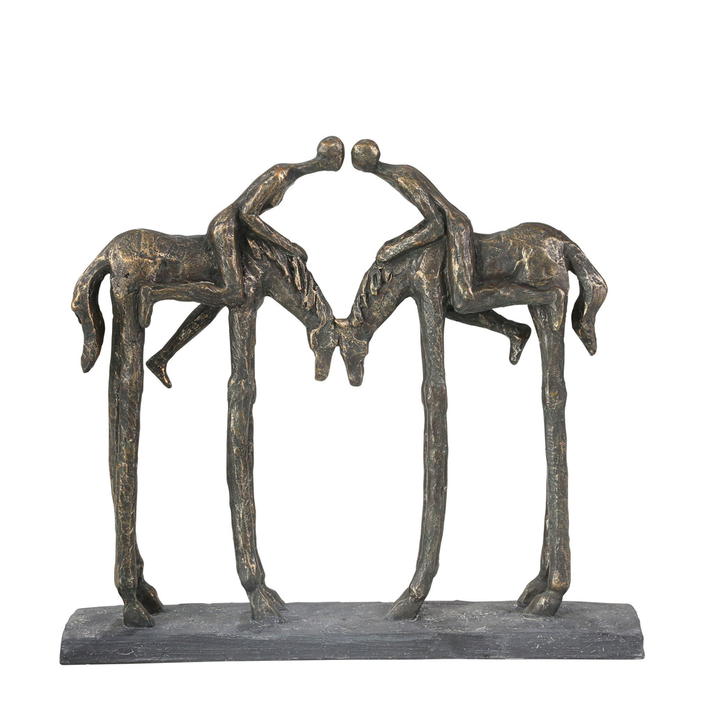 Polyresin 12.5" Kissing Coupleon Horseback, Bronze - ReeceFurniture.com
