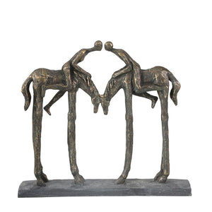 Polyresin 12.5" Kissing Coupleon Horseback, Bronze - ReeceFurniture.com