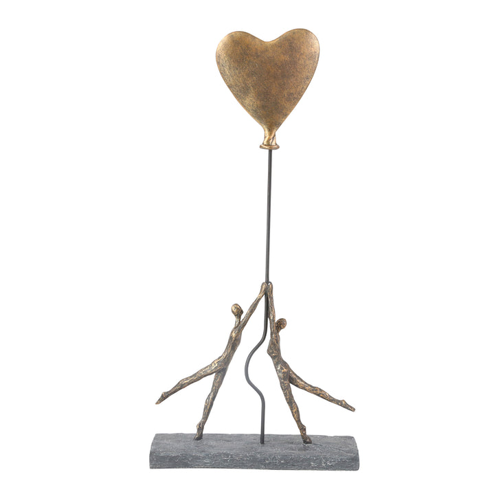 Polyresin 21" Couple With Ballon Heart, Bronze
