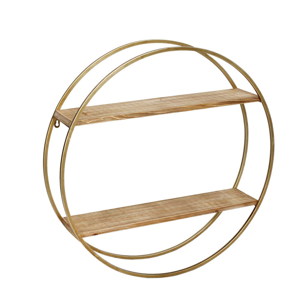 Metal / Wood 26" Wall Shelf, Gold - ReeceFurniture.com
